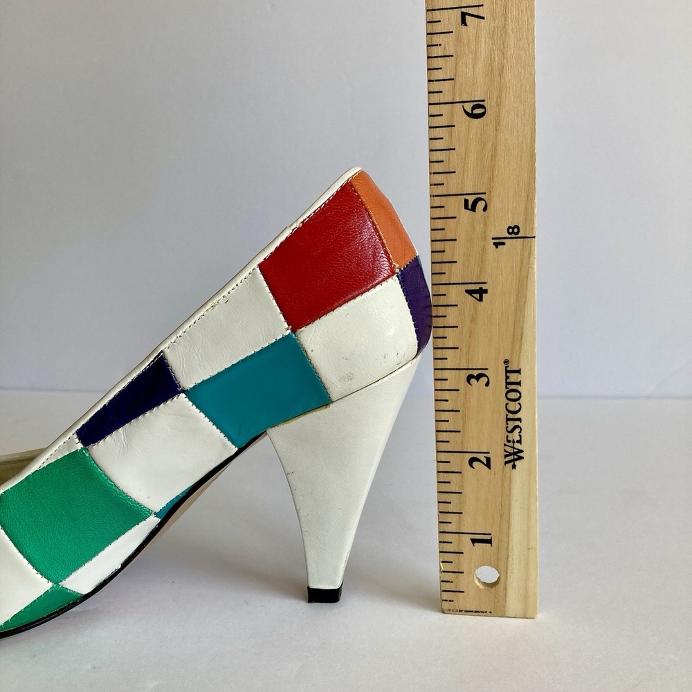 Vtg Jack Sprat Rainbow Harlequin Mod Patchwork Pumps Leather Size 6B Colorblock - Picture 15 of 16